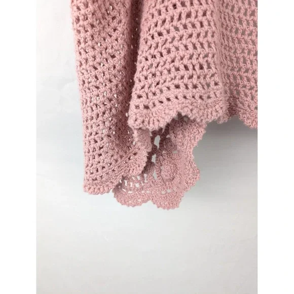 Vtg Y2K Lace Fairy Crochet Sleeveless Cardigan Sz L Pink Coquette Twee Festival - Picture 8 of 9
